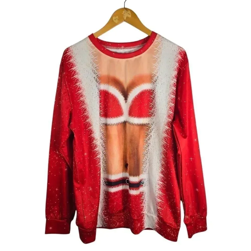 SHEIN Red Santa Illusion Crew Neck Sweater